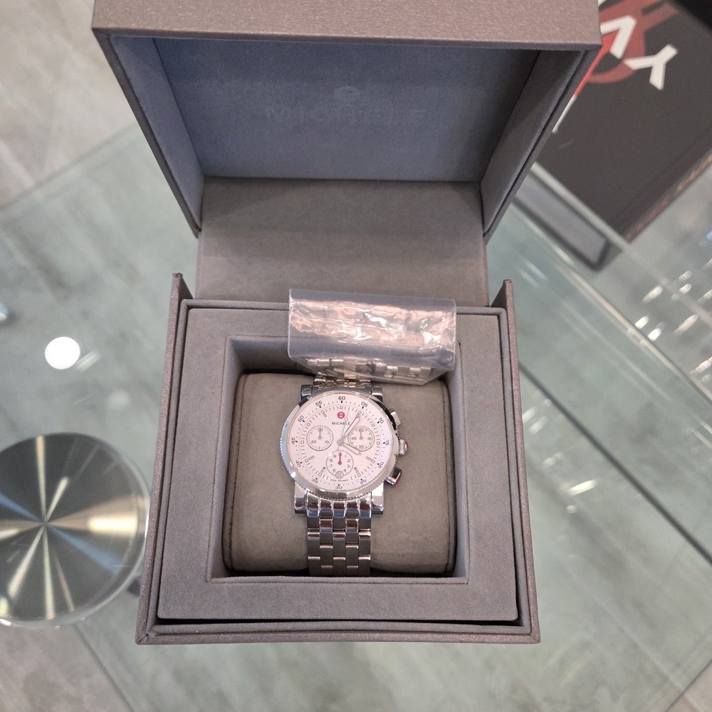 Michele Sport Sail, Silver finish, White Dial Chronograph Watch